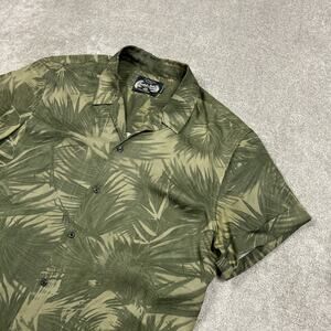 Scotch Soda Shirt Mens Medium Camp Collar Button Up Green Palms Lyocell Hawaiian